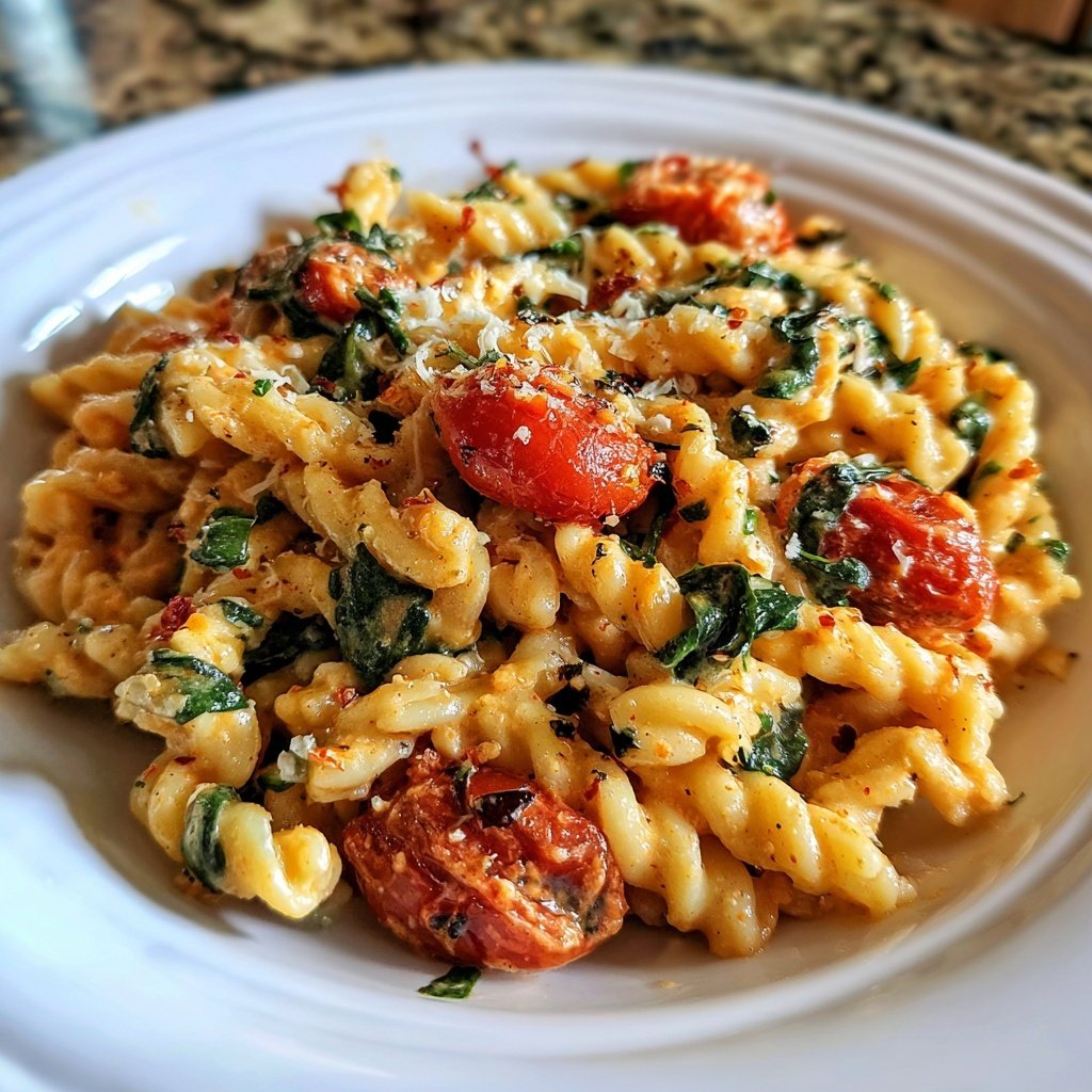 One-Pot Pasta mit Tomaten & Spinat