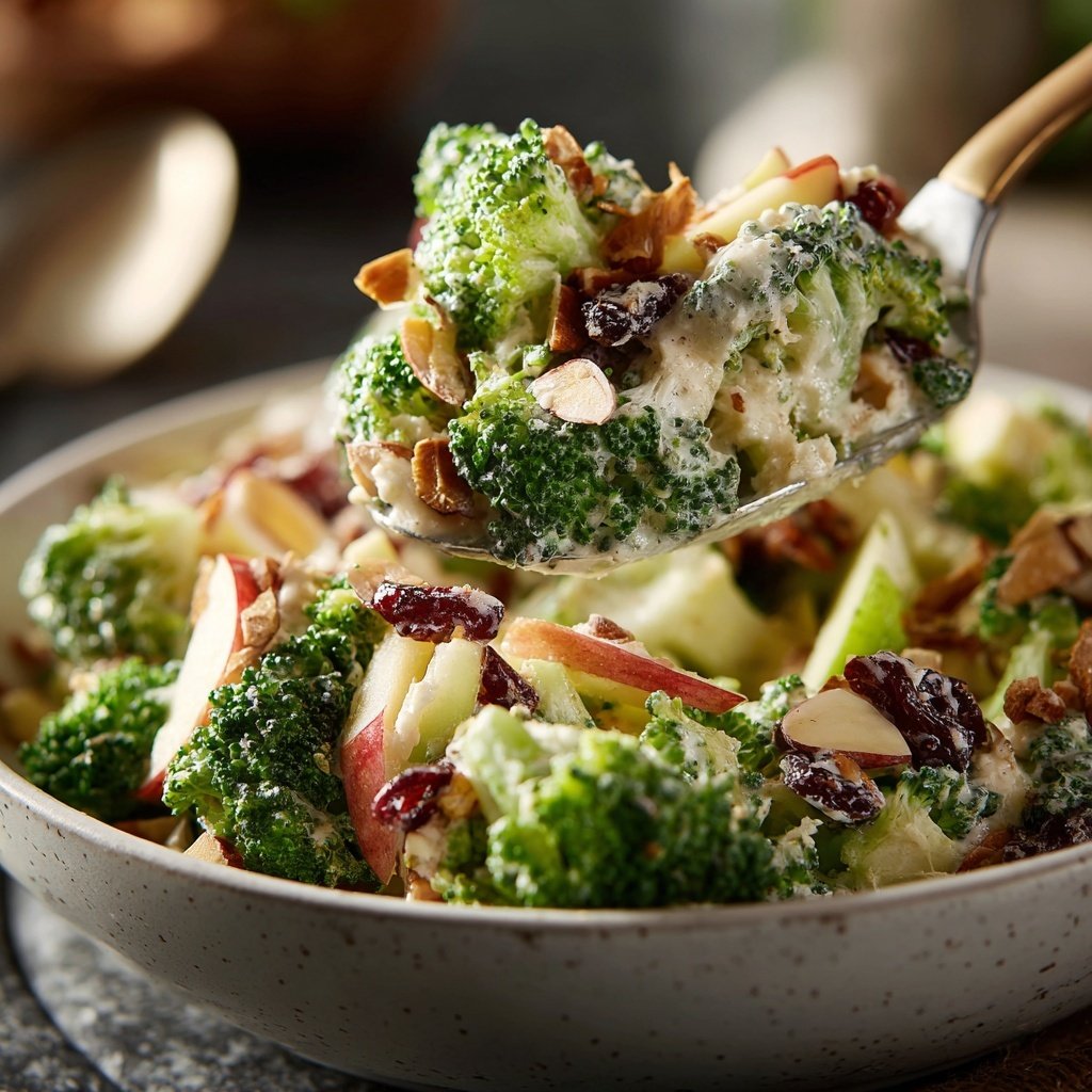 Knackiger Brokkolisalat mit Käse, Apfel und Mandeln – Schnell und lecker